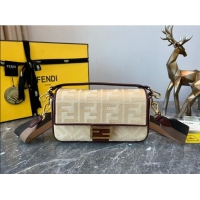 Super Quality Fendi Baguette Medium Bag in Canvas bag with FF embroidery 8600 Beige 2023