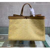 Top Quality Fendi Peekaboo X-Tote Canvas Shopper Bag with FF embroidery F15046 Yellow/Brown 2023