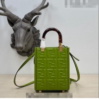 Promotional Fendi Sunshine FF Leather Mini Shopper Bag 015 Green 2023