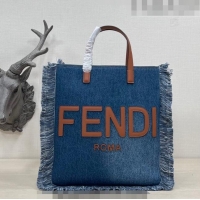 Good Product Fendi Medium Denim Tote Bag with fringe F3114 Medium Blue 2023