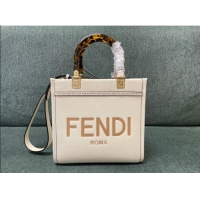 Modern Classic Fendi Sunshine Leather Small Shopper Tote Bag F3123 White 2023