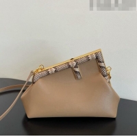 Well Crafted Fendi First Small Leather Bag with Python-Look Printed F F0097 Beige 2023