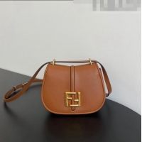 Luxury Cheap Fendi C' mon Small Satchel Bag in Smooth and Full-grain Leather F1036 Caramel Brown 2023