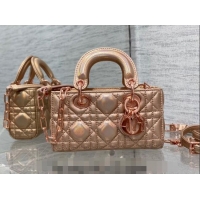Shop Grade Dior Micro Lady D-Joy Bag in Iridescent Cannage Leather Champagne CD7099 Pink 2023