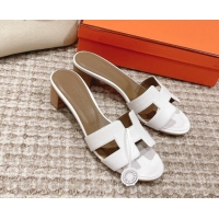 Discount Hermes Classic Oasis Heel Slide Sandals 4.5cm in Grained Leather White/Grey 530004
