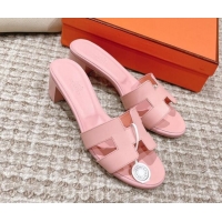 1:1 aaaaa Hermes Classic Oasis Calfskin Heel Slide Sandals 4.5cm Light Pink 0530023