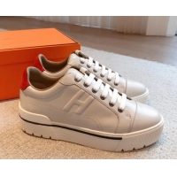 Best Grade Hermes Calfskin Platform Sneakers White/Red 0531001