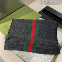 Buy Discount Gucci Men's GG Wool Silk Long Scarf 35x180cm G8133 Black 2022