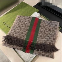 Famous Brand Gucci Men's GG Wool Silk Long Scarf 35x180cm G8133 Beige 2022