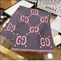 Luxury Cheap Gucci GG Wool Long Scarf 37x192cm 112234 Grey/Pink 2022