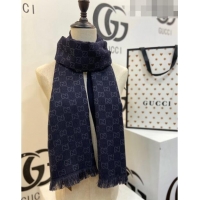 Super Quality Gucci Men's GG Wool Long Scarf 70x200cm 0803 Dark Blue 2023