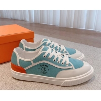 Classic Specials Hermes Get Low-top Sneakers in Canvas and Calfskin Light Blue/White 620147