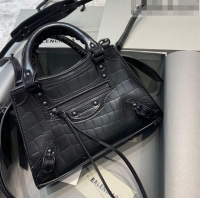 Grade Design Balenciaga Neo Classic Mini Bag in Maxi-Crocodile Embossed Calfskin 10440 All Black