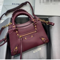 Super Quality Balenciaga Neo Classic Mini Top Handle Bag in Smooth Calfskin 10441 Burgundy/Gold
