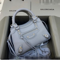 Low Price Balenciaga Neo Classic Mini Bag in Grained Calfskin 638512 Light Blue/Gold