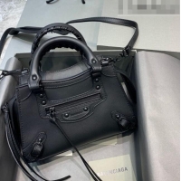 Famous Brand Balenciaga Matte Neo Classic Mini Top Handle Bag in Smooth Calfskin 10443 All Black