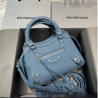 Best Price Balenciaga Neo Classic Mini Bag in Grained Calfskin 638512 Dusty Blue/Silver
