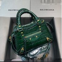 Youthful Best Balenciaga Neo Classic Mini Bag in Shiny Crocodile Embossed Leather 638512 Dark Green/Gold