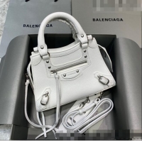 Low Cost Balenciaga Neo Classic Mini Bag in Grained Calfskin 638512 White/Silver