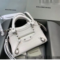 Good Taste Balenciaga Neo Classic Mini Bag in Maxi-Crocodile Embossed Leather 638512 White/Silver