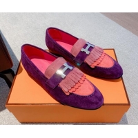 Duplicate Hermes Royal Suede Loafers Purple 711092