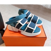 Stylish Hermes Geek Fabric Platform Sandals 3.5cm Medium Blue 724138