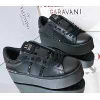 Affordable Price Valentino Flatform Rockstud Untitled Sneakers in Calfskin All Black 0427010
