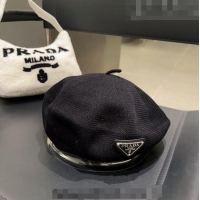 Top Design Prada Knit Beret Hat 0810 Black 2023
