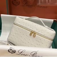 Well Crafted Loro Piana Extra Pocket L19 Pouch in Ostrich Pattern Calfskin LP5435 White/Gold 2023
