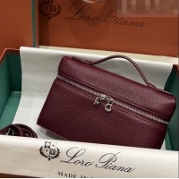 Super Quality Loro Piana Extra Pocket L19 Pouch in Calfskin LP5437 Burgundy/Silver 2023