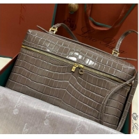 Shop Grade Loro Piana Extra Pocket Pouch L27 in Crocodile Pattern Leather LP5443 Grey/Gold 2023