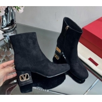 Luxury Valentino VLogo Heritage Heel Ankle Boots 6cm in Suede Black 814127