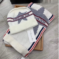 Low Cost Dior Star Wool Knit Hat and Scarf Set D092376 White 2022