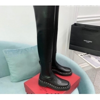 Purchase Valentino Rockstud Calfskin Knee-High Boots VLTN08283 Black