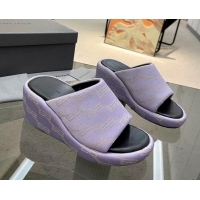 Durable Balenciaga Wedge Slide Sandals 7cm in BB Canvas Purple 524010