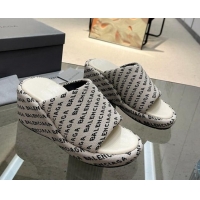 Charming Balenciaga Wedge Slide Sandals 7cm in Print Allover Canvas Grey 524016