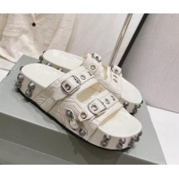 Hot Style Balenciaga Cagole Flat Slide Sandals in Crinkle Shiny Leather White 524024