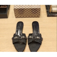 Fashion Balenciaga Cagole Flat Slide Sandals in Logo Fabric Black 619019