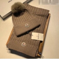 Cheap Design Moncler Wool Knit Hat and Scarf Set M092373 Khaki 2022