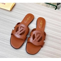 Sophisticated Louis Vuitton LV Isola Leather Flat Slide Sandals 608005 Brown