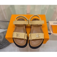 Cheap Price Louis Vuitton LV Sunset Raffia Straw Flat Comfort Sandal Beige 608016