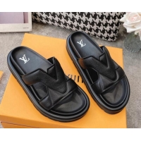 Good Looking Louis Vuitton LV Oasis Slide Sandals in Black Grained Leather 608047