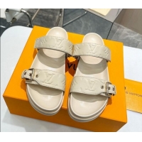 Perfect Louis Vuitton Bom Dia Flat Comfort Slide Sandals in Monogram Lamb Leather Light Beige 0625075