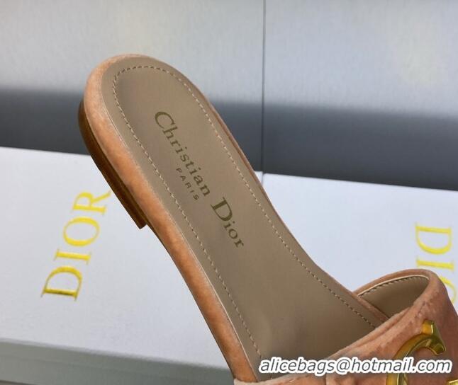 Sumptuous Dior C'est Dior Flat Slide Sandals in Apricot Velvet with CD Letters 606075