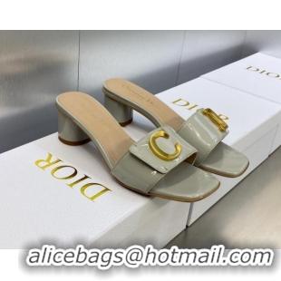 Classic Hot Dior C'est Dior Heeled Slide Sandals 4.5cm in Grey Patent Calfskin with CD Letters 606082