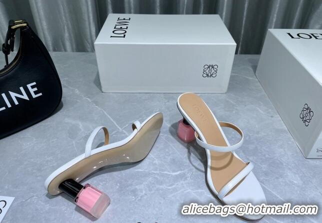 Top Quality Loewe Lambskin Slide Sandals 6cm with Nail polish Heel White/Pink 422140