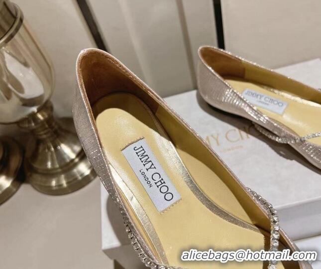 Most Popular Jimmy Choo Genevi Flat in Diamond-Glitter Fabric with Crystal Strap Gold 718033