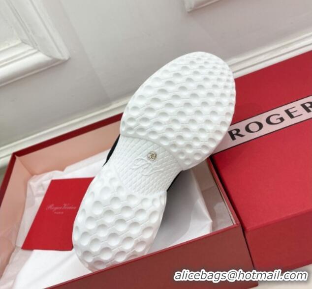 Good Looking Roger Vivier Viv Run Moonlight Crystal Buckle Sneakers in Fabric Black/White 809054