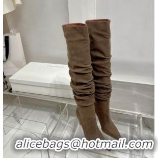 Popular Style Amina Muaddi Jahleel Thigh High Boot 95MM ST Heel Brown 238304