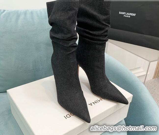 Perfect Amina Muaddi Jahleel Short Boots 9.5cm in Denim Black 904052